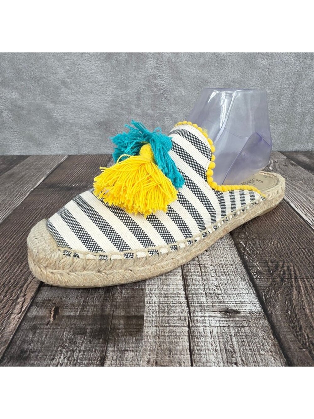 Boden Leila Backless Espadrille Mules 38 7 Striped Colorful Tassels Boho Summer